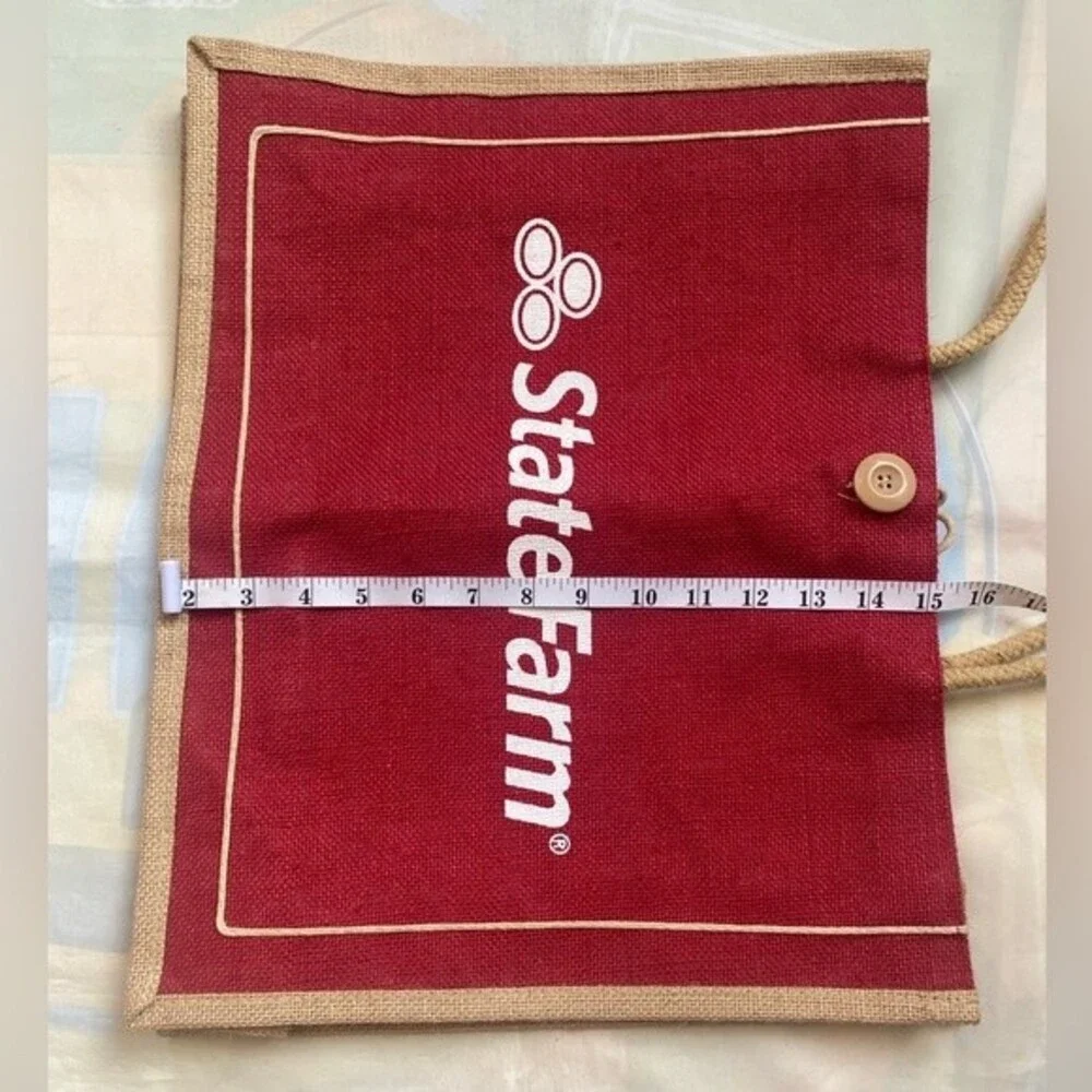 State Farm Promotional Rare  Burlap Reusable Jute Tote Bag Double Handles NWOT